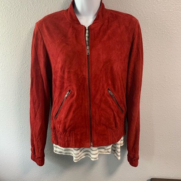 Jennifer Kate Suede Red Bomber Jacket